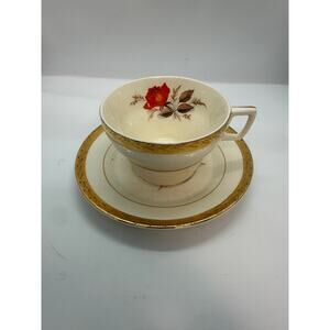 Vintage Triumph American Limoges Vermillion Rose 22K Gold teacup and saucer